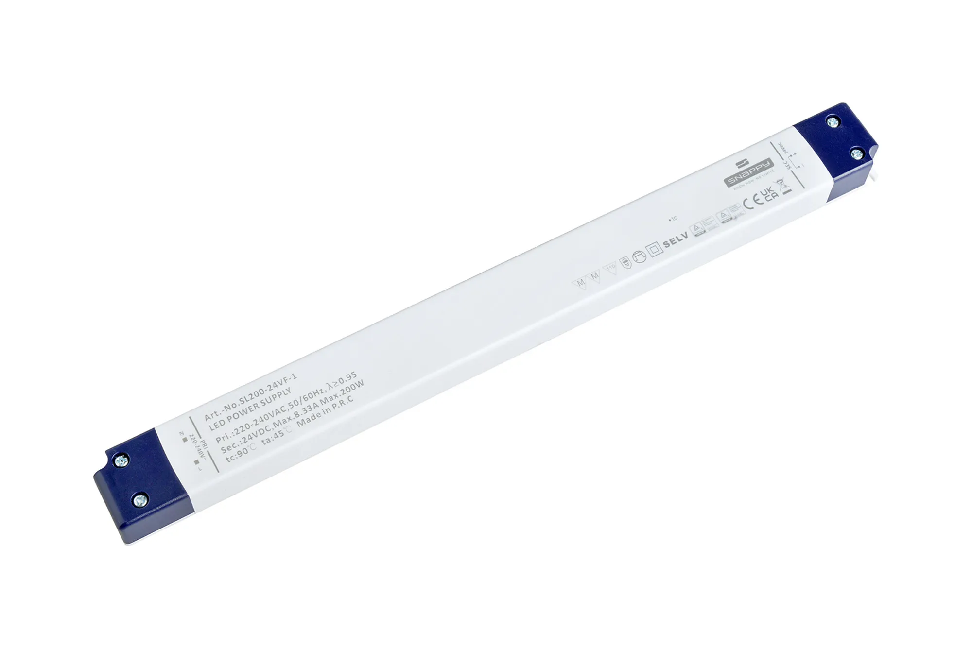 SL200-24VF-1  200W, Constant Voltage Non Dimmable LED Driver, 24VDC, 8.33A, Input 200-240VAC 50/60Hz, IP20.